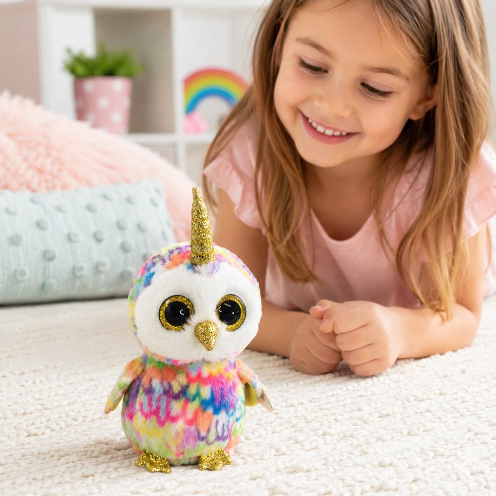TY Beanie Boo Unicorn Owl Plush 6" Rainbow Glitter Eyes NEW w/ Tags